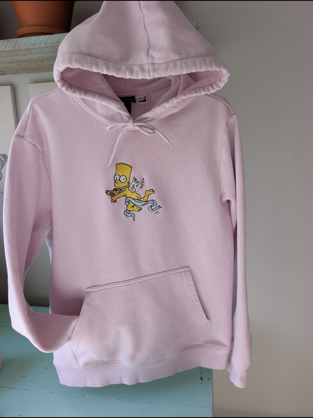 Light Pink Hoodie with Bart Simpson Cupid Graphic